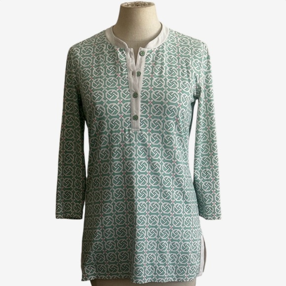 J.McLaughlin CATALINA POPOVER Geometric Mint Green Print Patterned Tunic sz XS - Picture 1 of 6